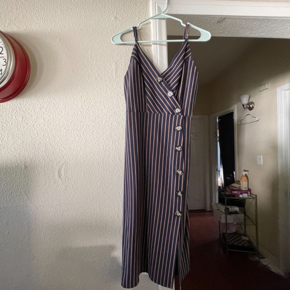 Blue and brown/gold strips with buttons